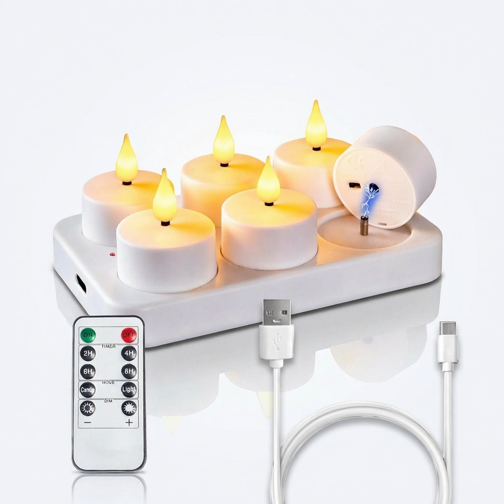 Rechargeable Tea Lights LED Flameless Candles USB Remote Timer 6 Pack gallery