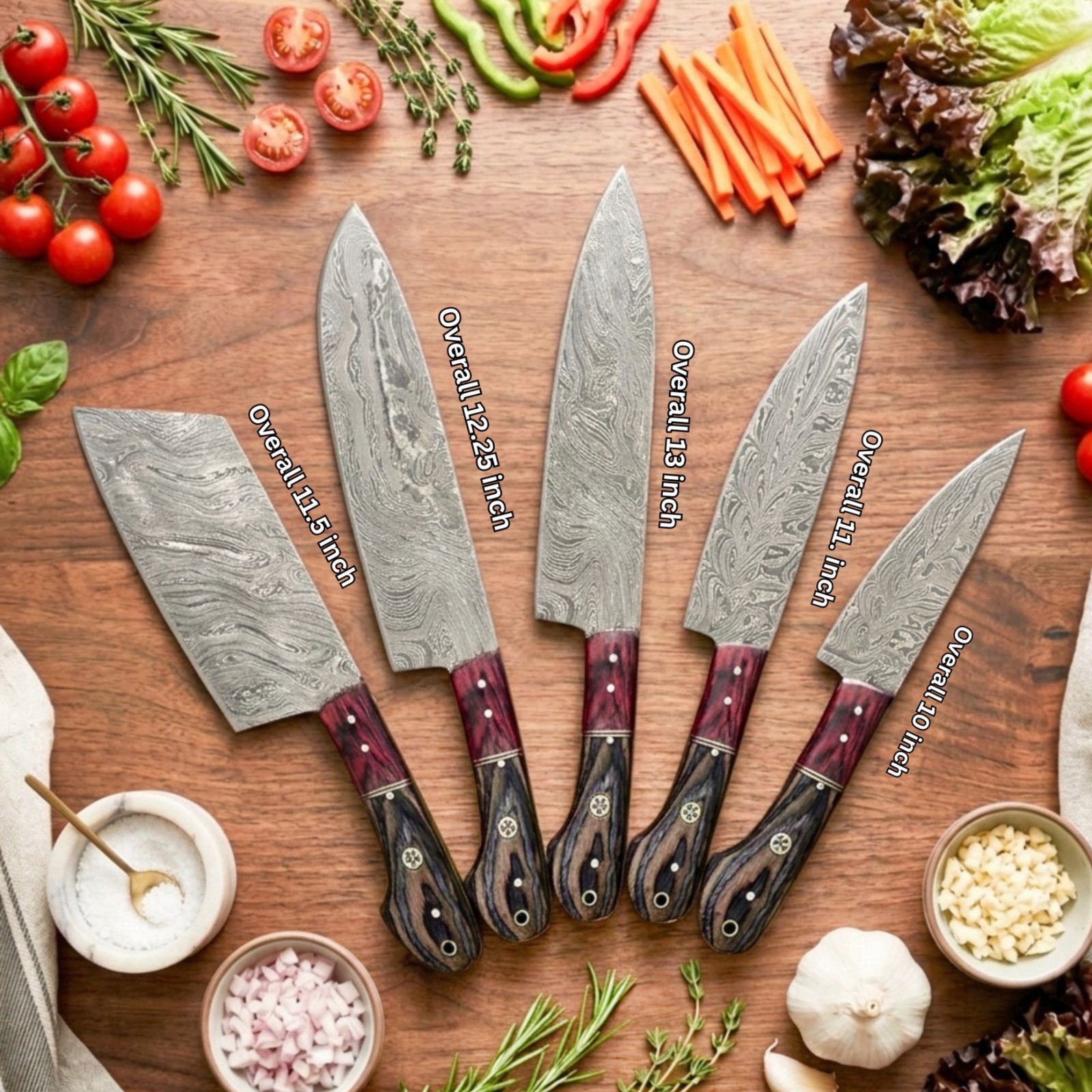 Handmade Damascus Steel Kitchen Knife Set – 5 Pc Chef Knives / Wood Handle gallery
