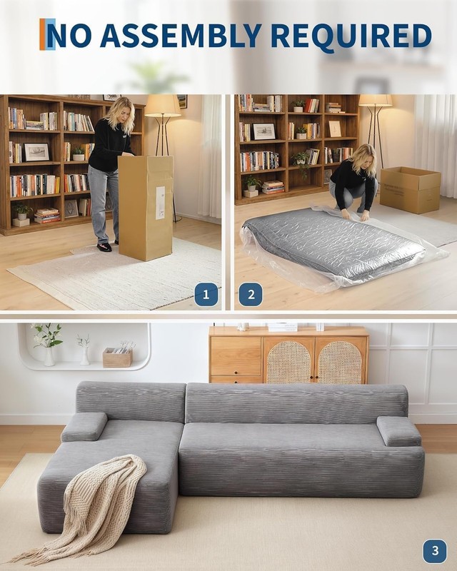 108" Modular Cloud Couch Sectional with Left Chaise, L-Shaped Boneless Sofa gallery