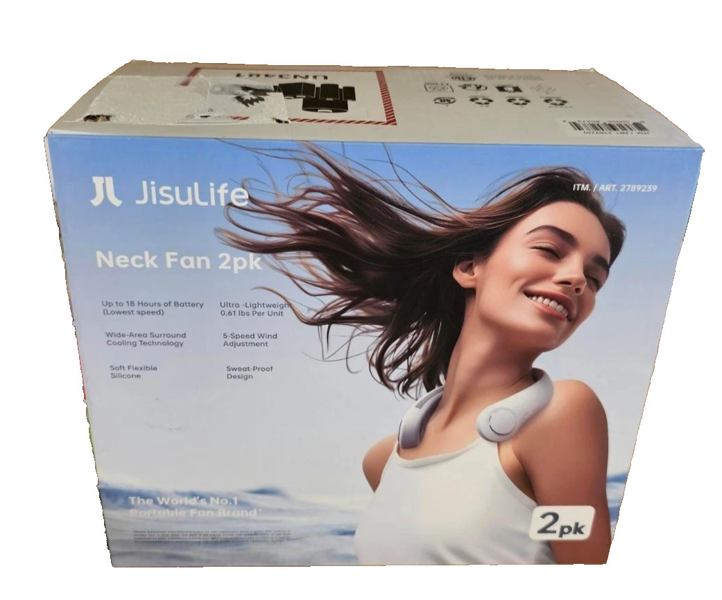 JISULIFE Portable Neck Fan Upgraded, 5 Speeds, Gray - 2 Pack gallery