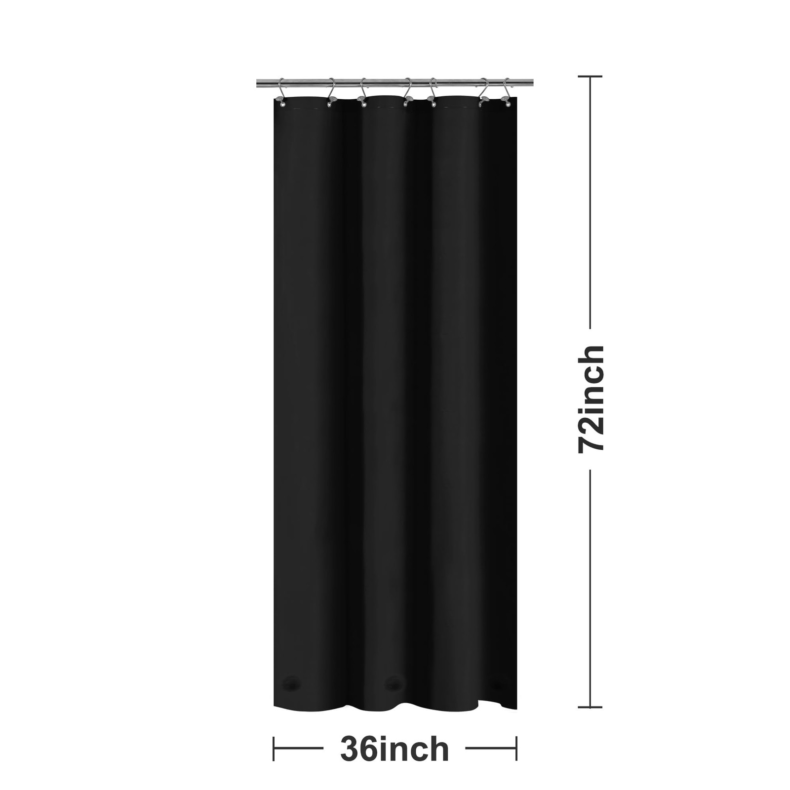 Plastic Shower Curtain Liner, Waterproof, for Small, 36 in W x 72 in H, Black gallery