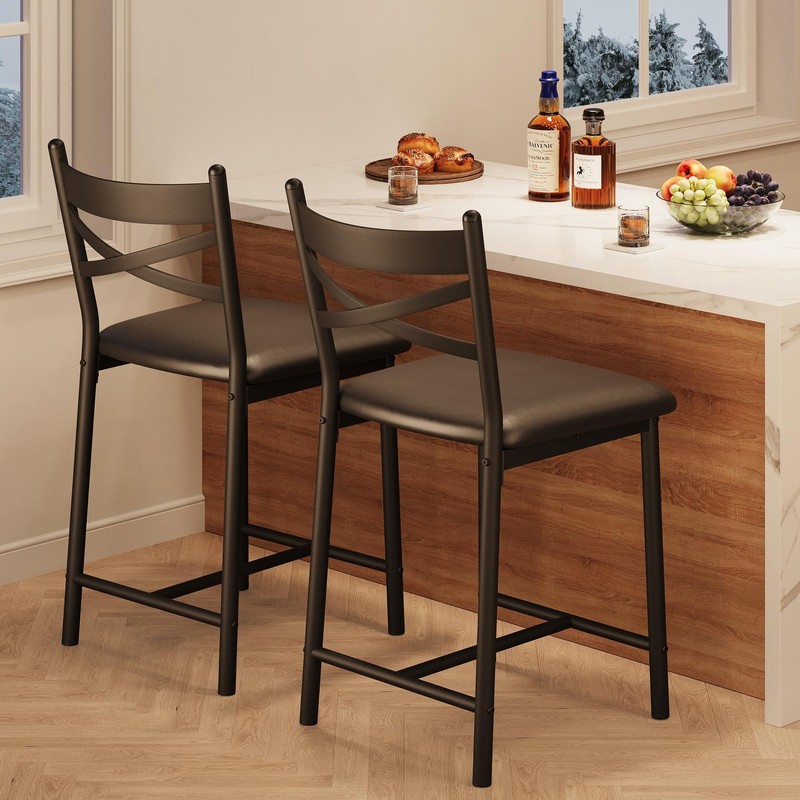 Set 2 / Set 4 Bar Stools Barstools w/ 16" Seat Cushion Backrest High Top Chairs gallery