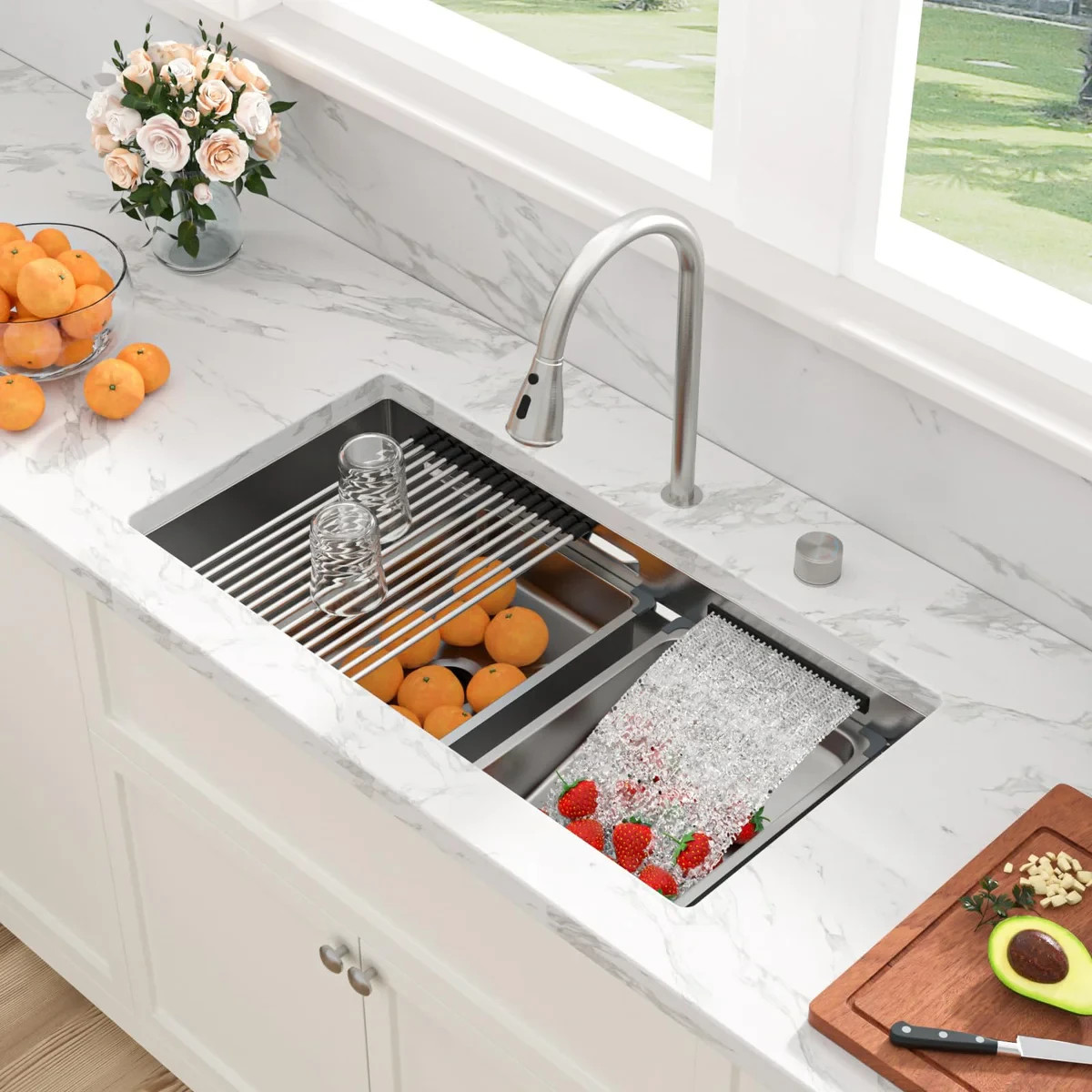 Sarlai 33" Waterfall Undermount Kitchen Sink Workstation 16 Gauge w/Faucet gallery