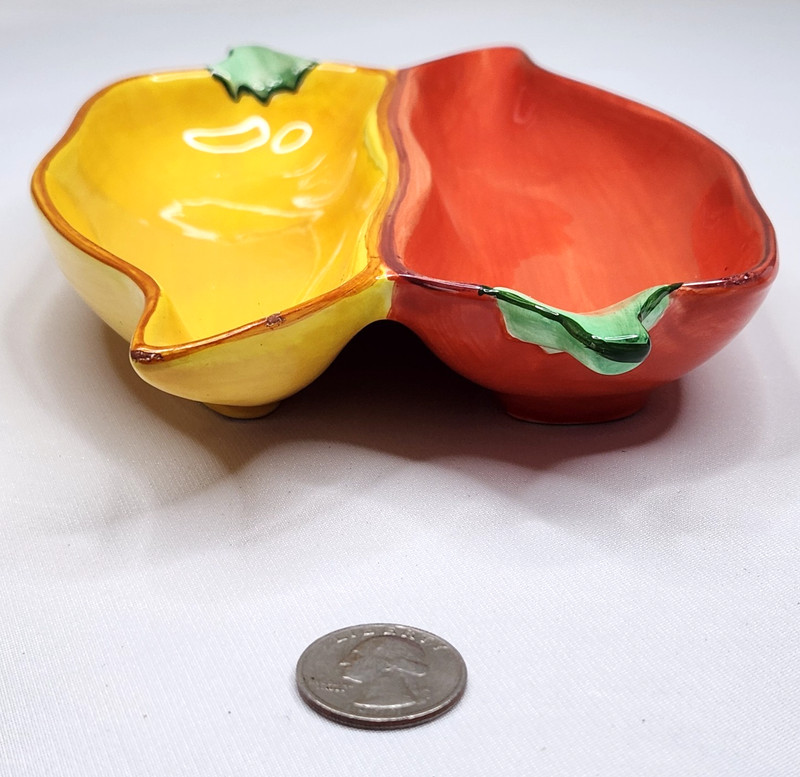 Clay Art Ceramic Chili Pepper Double Serving Dish 9x7in Dips Red Yellow gallery