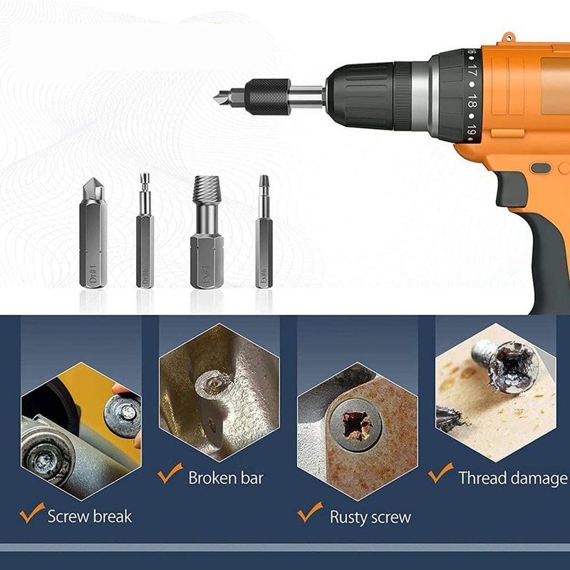22* Broken Screw Extractor Remover Set Damaged Stripped Easy Out Drill Bits Bolt gallery