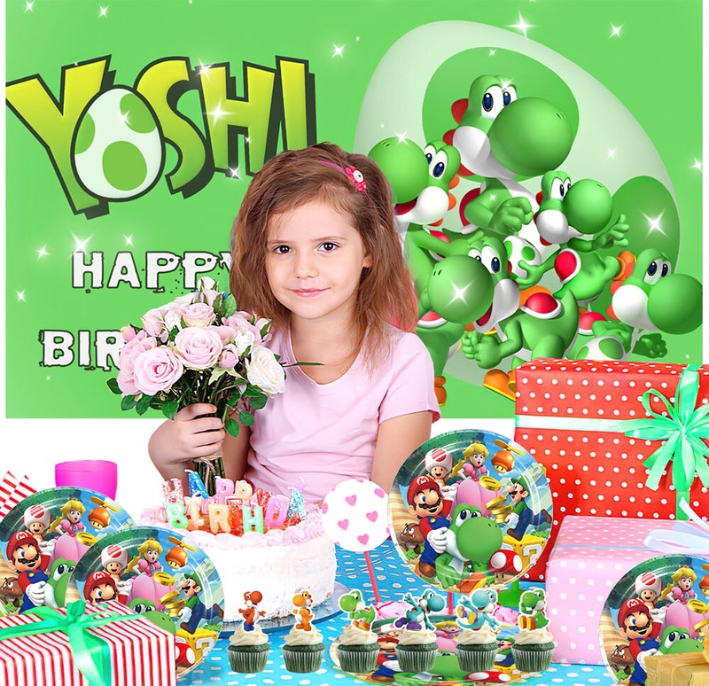 Yoshi Birthday Decorations Party Supplies Set Plates Balloon Cake Toppers Banner gallery