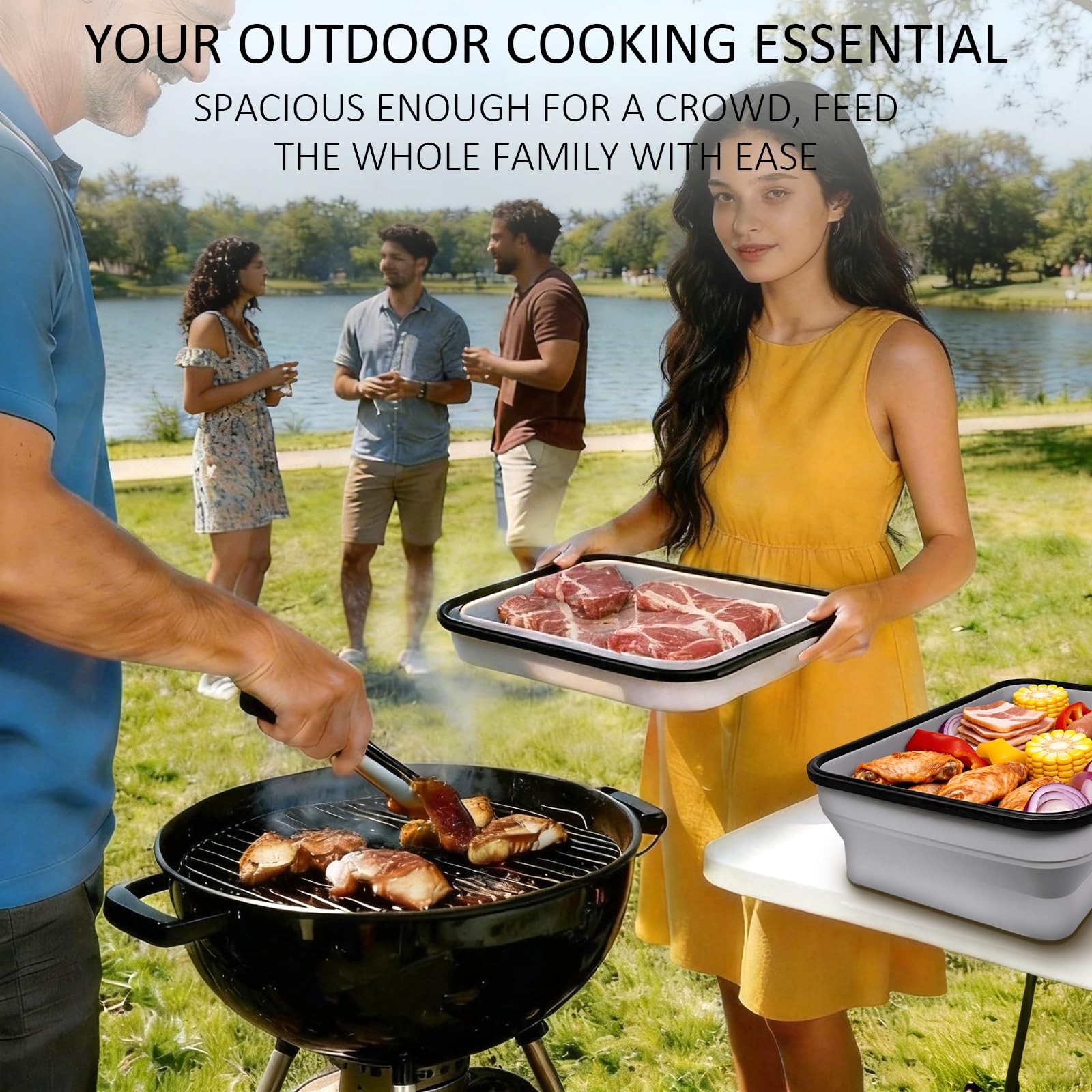 Silicone Collapsible BBQ Prep Tub with Lid, 10L/338oz/2.64Gal, XXXL Large Foo... gallery