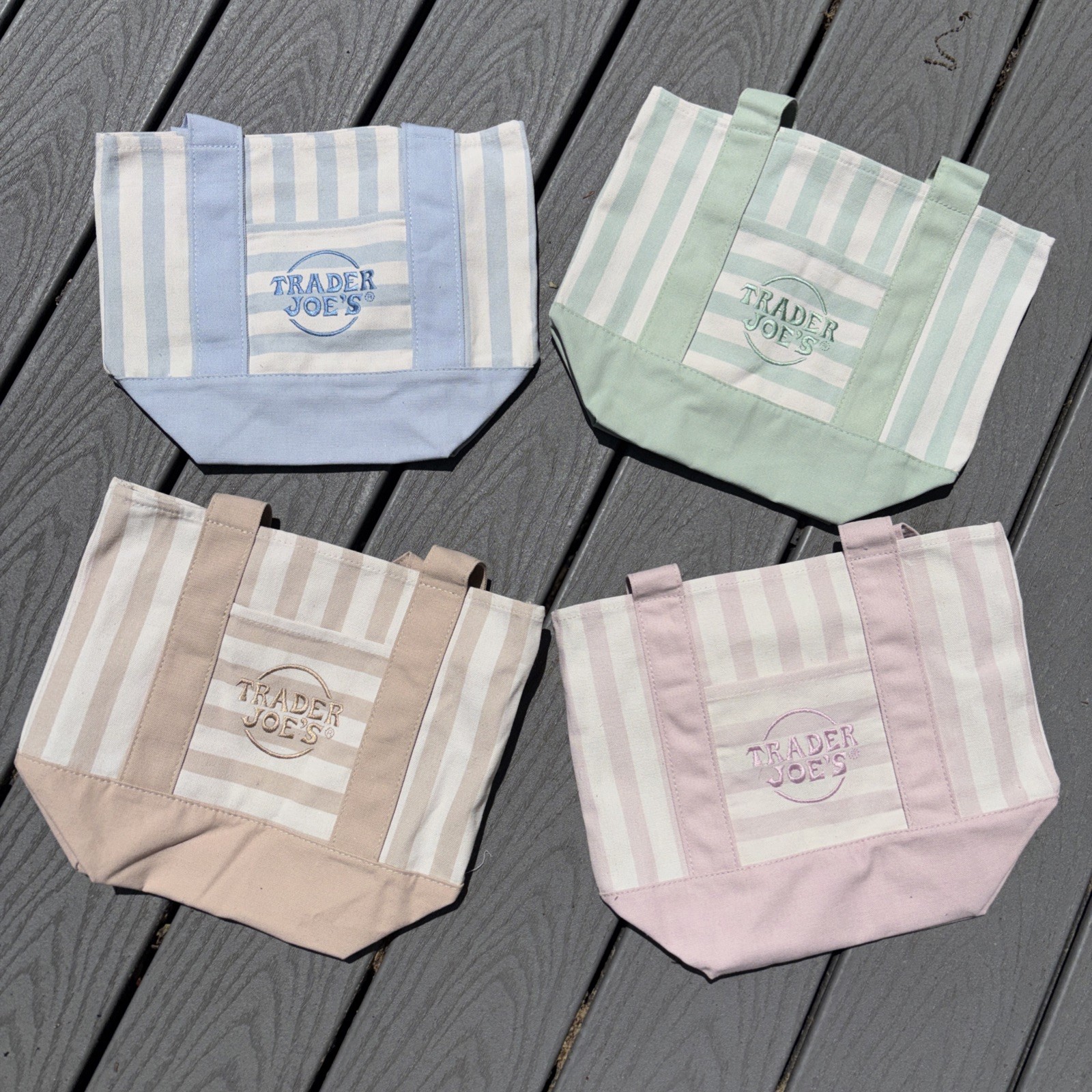 Trader Joe’s Mini Pastel Stripe Canvas Tote Bag Limited Edition Set Of 4✅✨ gallery