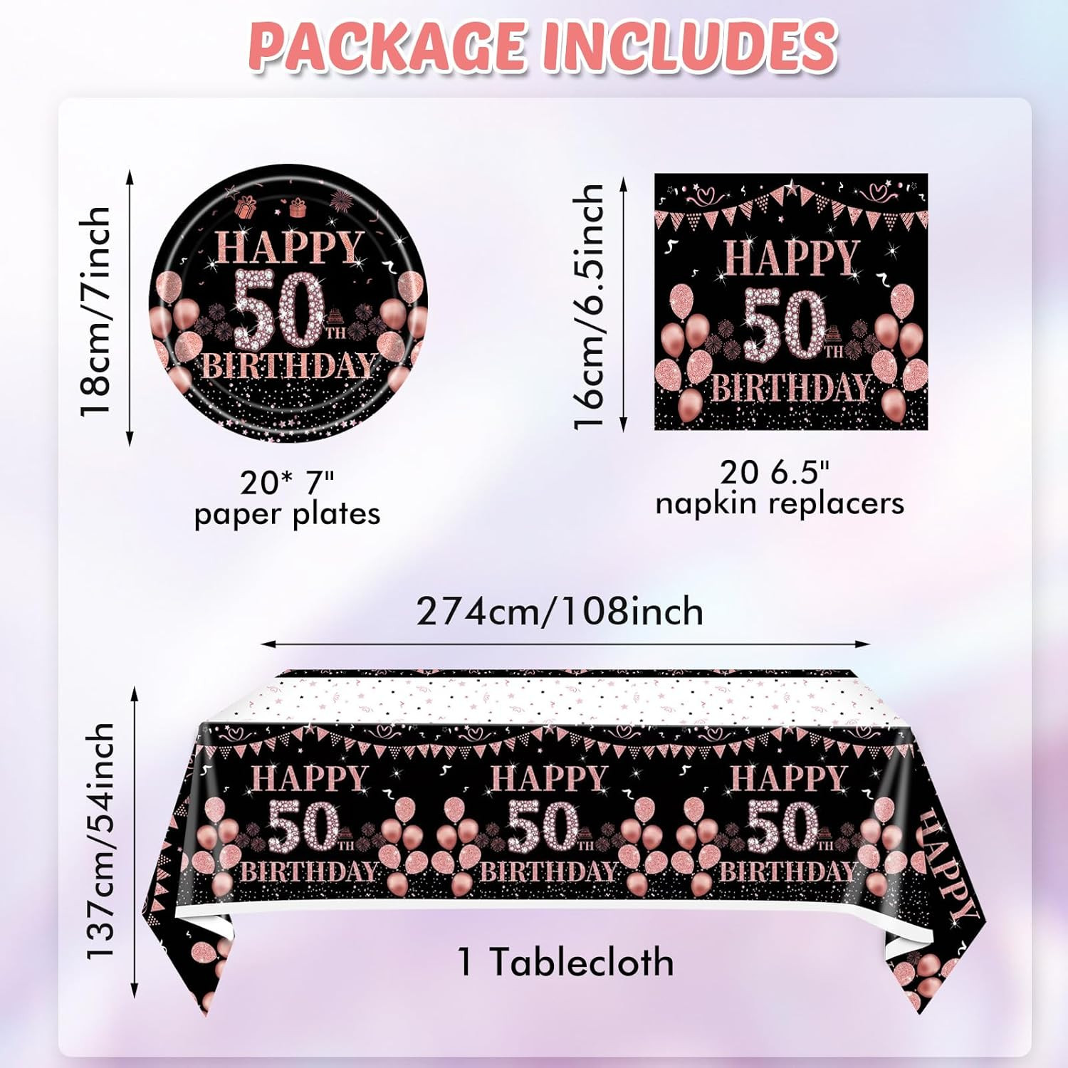 41Pcs 50th Birthday Decorations for Women,Rose Gold Black 1976 Party Supplies Ki gallery