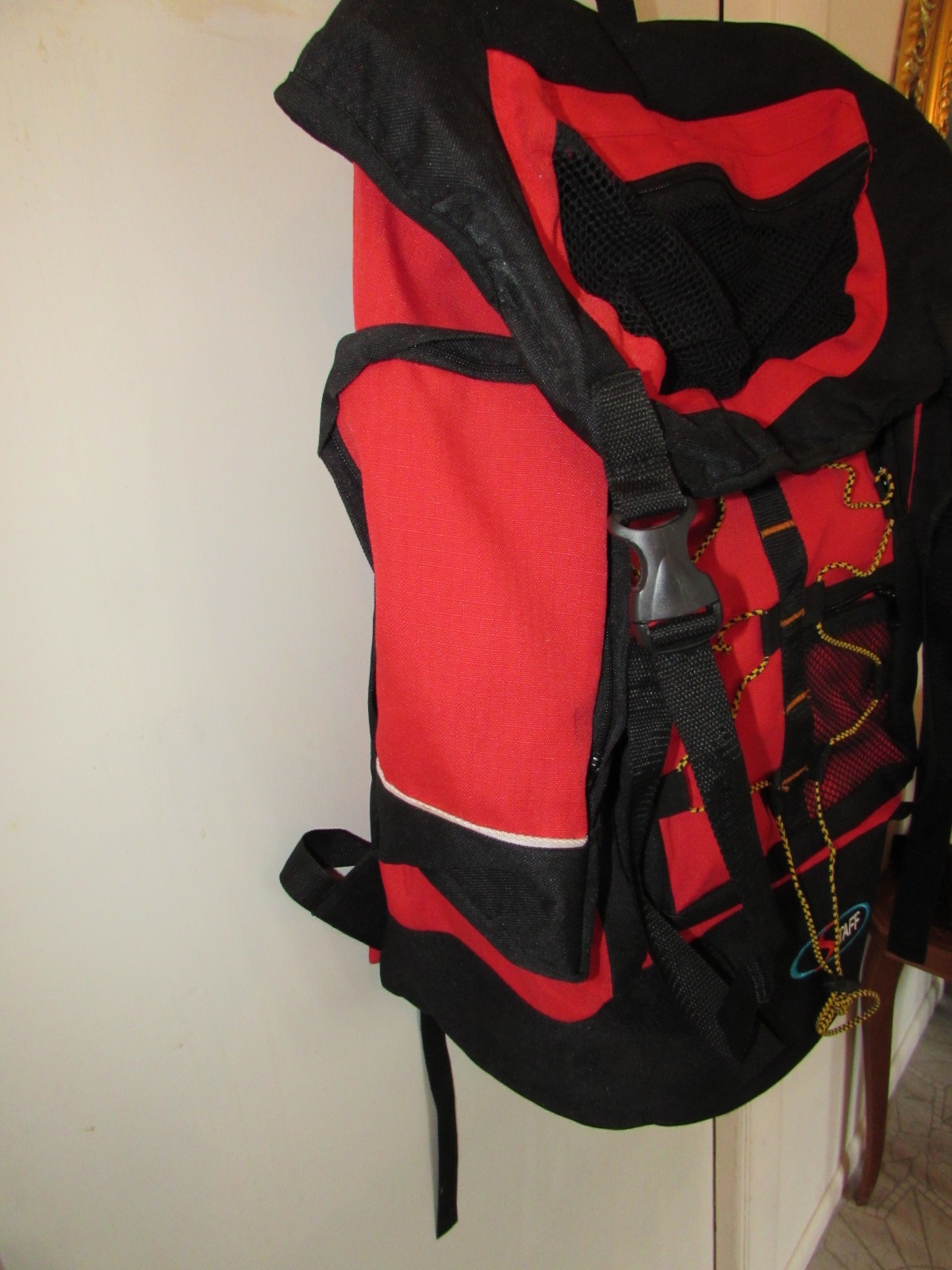 Staff Red Black Backpack 22x15x9 knapsack 4