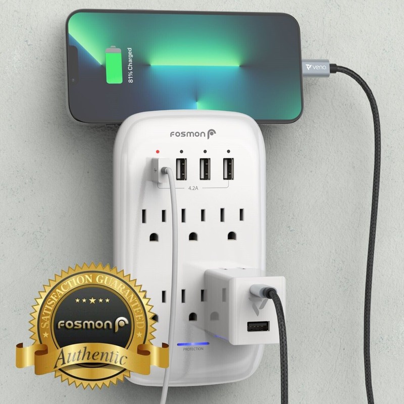 6 Outlet Extender 1225J Surge Protector With 4 USB Charger Port Wall Adapter Tap gallery
