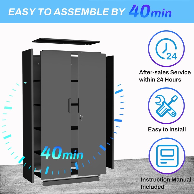 71" Lockable Storage Cabinet, 16.5" Deep Metal Garage Cabinets with 4 Shelves gallery