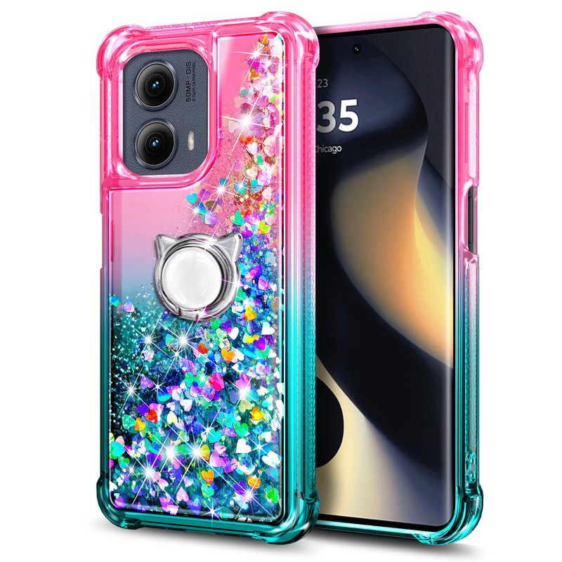 For Motorola Edge 2024 (XT2405V) Case Glitter Ring Holder Phone Cover w/ Lanyard gallery
