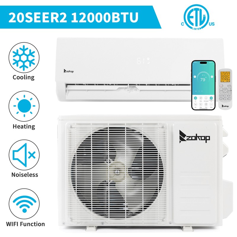12000 BTU 115V Wall Mounted Mini Split Air Conditioner 20SEER W/Heat Pump & Wifi gallery