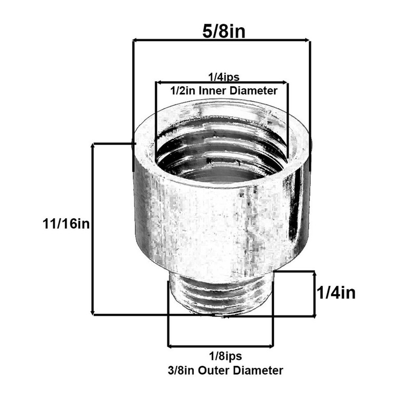 Lamp Pipe Adapter - 1/4ip to 1/8ip Solid Brass Nozzle size 3/8" male 1/2" female gallery