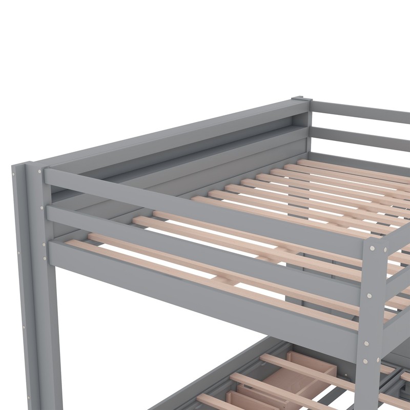 Full Size Bunk Bed with Convertible Storage Staircase, & Underbed Drawers, Gray gallery