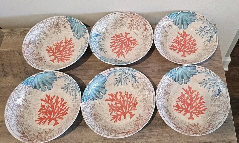 Coastal Beach Dinnerware 6 Place Setting 18 Pc Set Plates Bowls Coral Ocean gallery