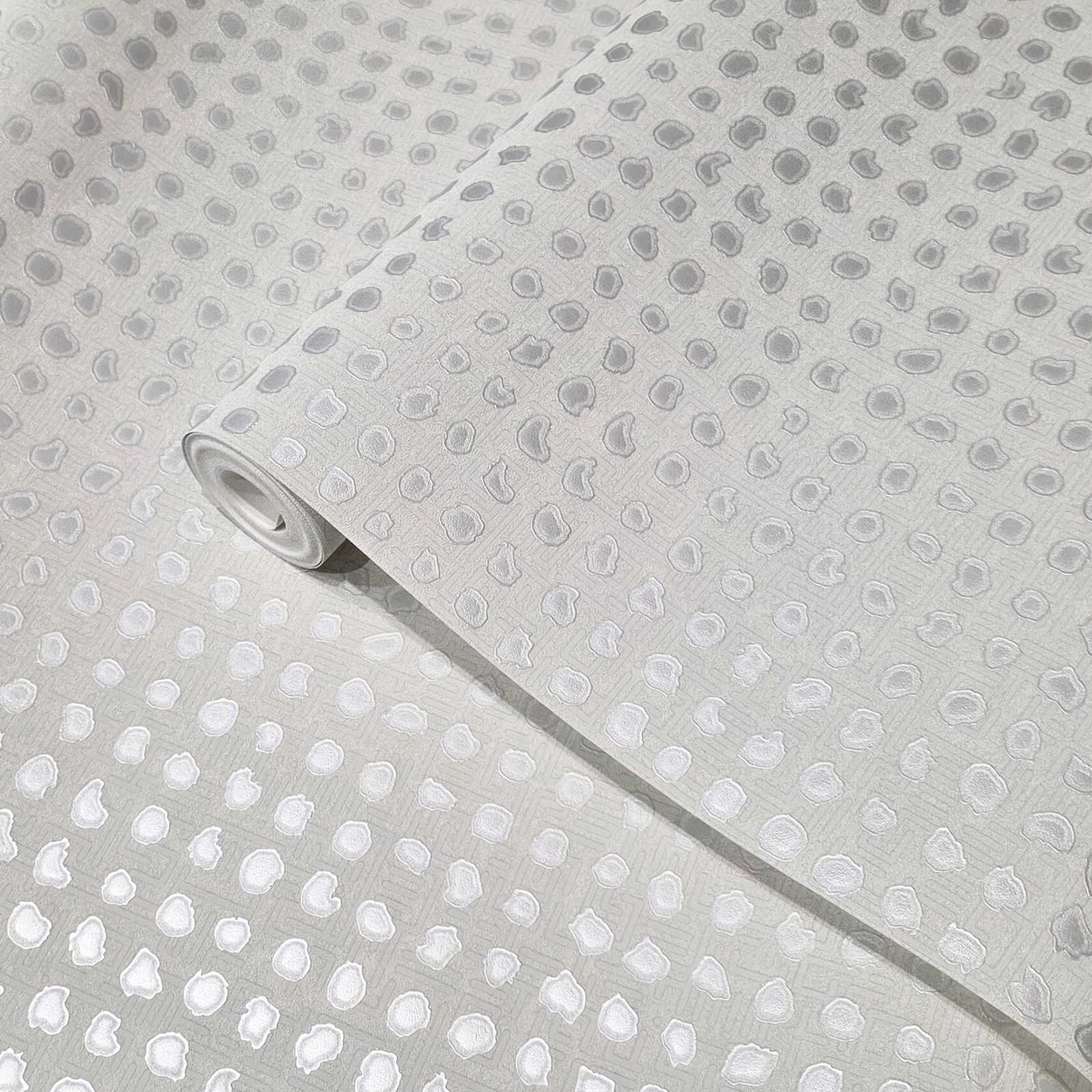 Geometric Grid matte off white silver metallic dots textured modern wallpaper 3D gallery