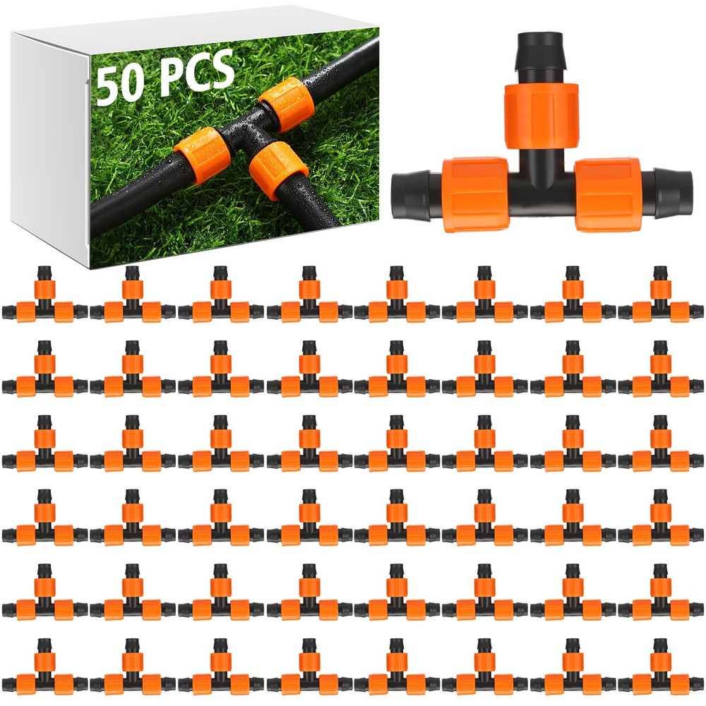 Tujoe 50 Pcs Drip Irrigation Tee Fittings 5/8 Inch Universal Tee Connector Dr...