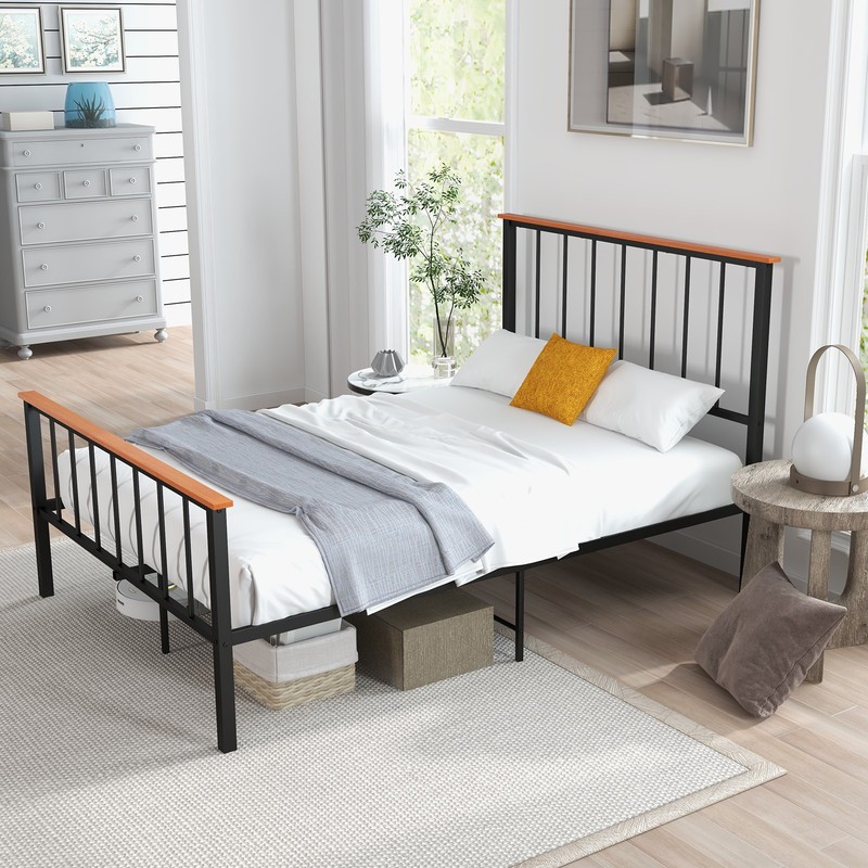Full Size Metal Platform Bed Frame Mattress Foundation with Headboard Industrial gallery