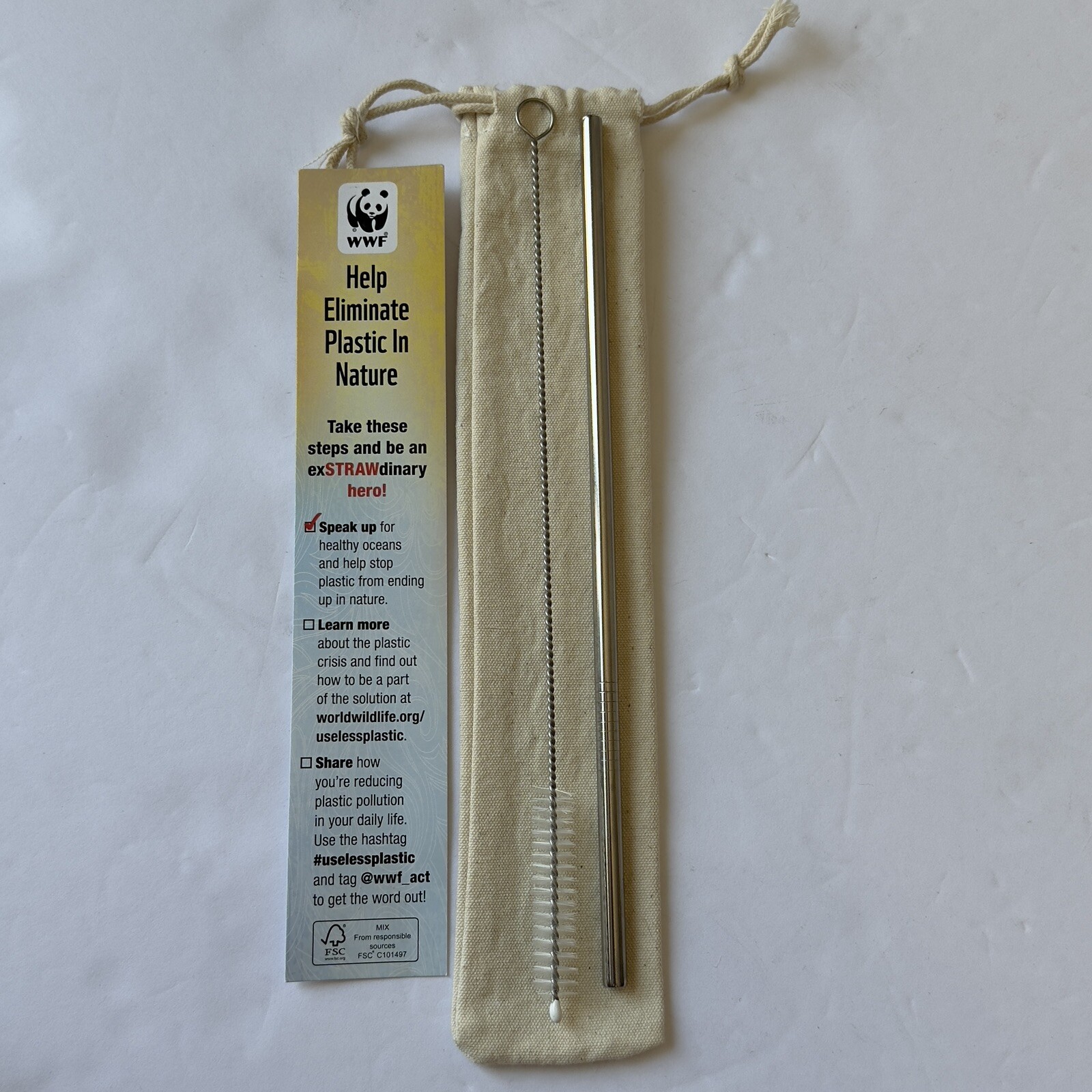 WWF World Wildlife Foundation Stainless Steel Straw for Water Bottle Panda Pouch gallery