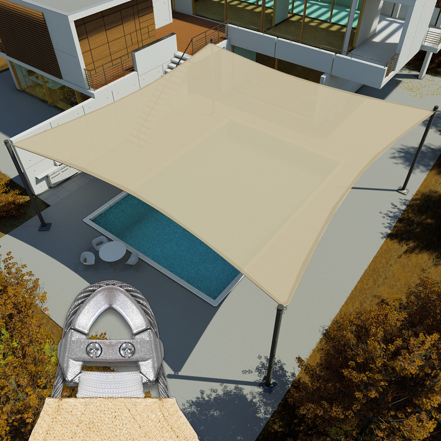 12ft Shade Sail Rectangle Sun Sand Canopy Cover with Steel Wire Garden Outdoor gallery
