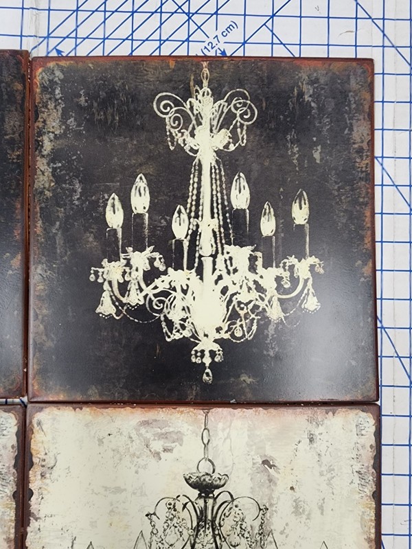 Four Creative Co-Op Distressed Black White Chandelier Metal Signs Decor 12 X 12 gallery
