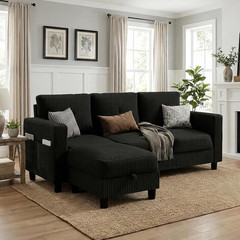 Convertible Sectional Sofa with Storage Ottoman, 77” L-Shaped 3-Seat Couch with