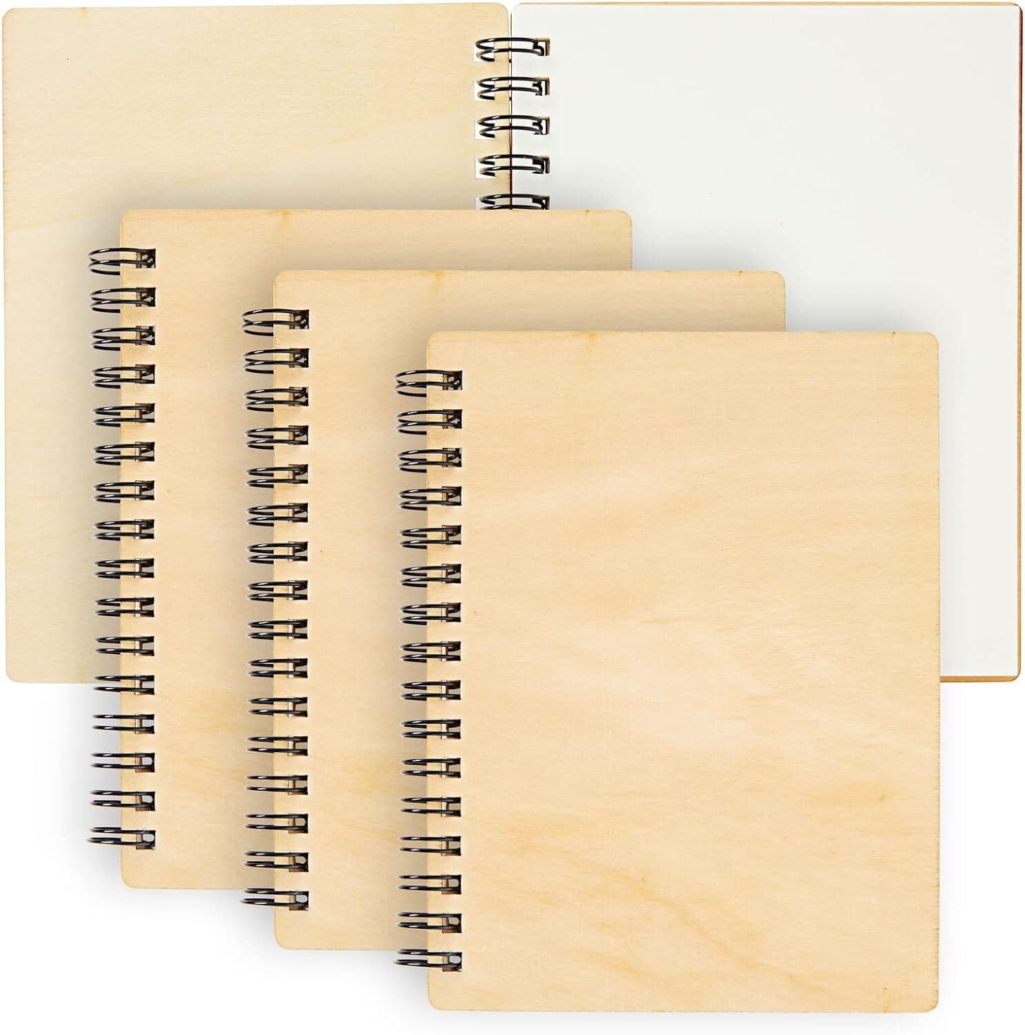Juvale 4 Pack Wooden Cover Notebook, Spiral Bound Unruled Plain DIY Craft... gallery