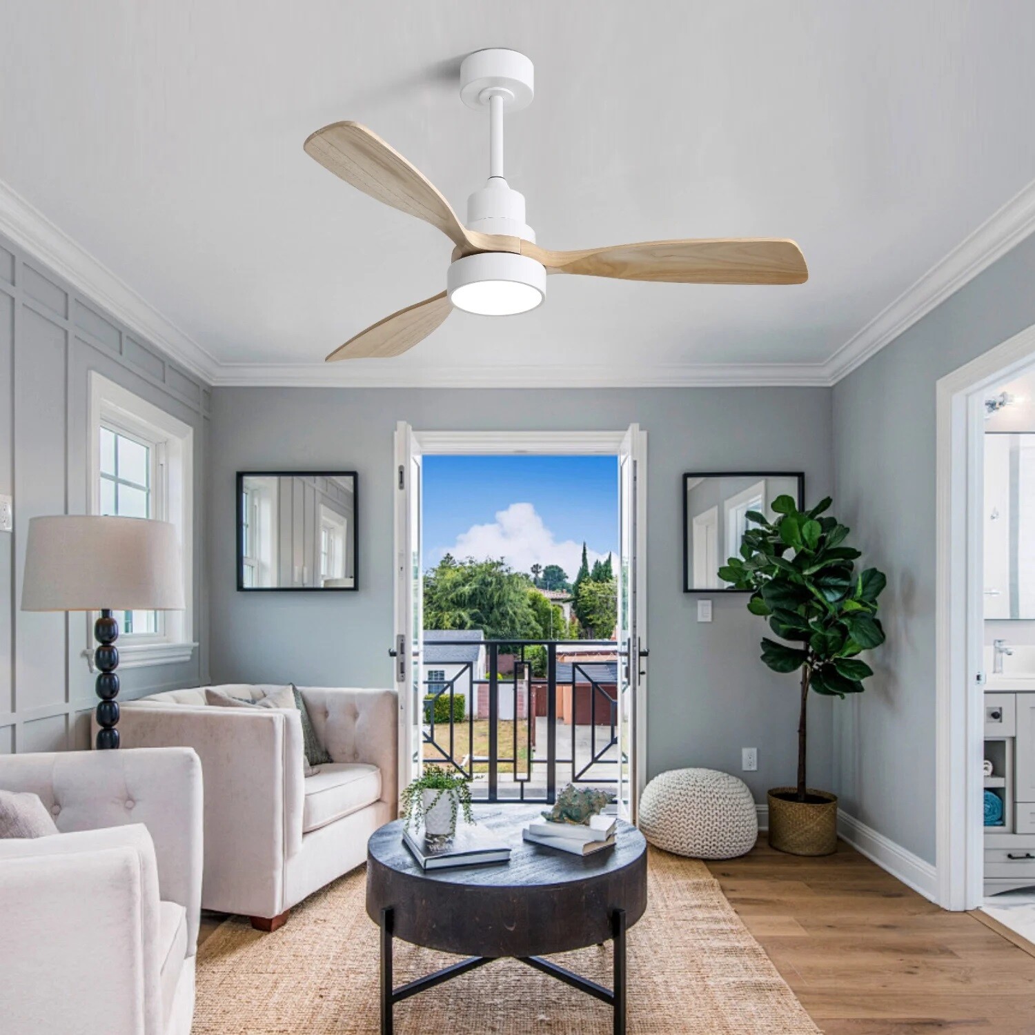 48" Modern Ceiling Fan w/Light and Remote Solid Wood Blades Noiseless Reversible gallery