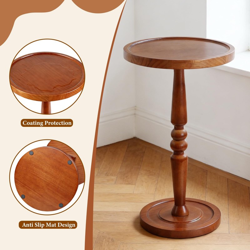 Small Side Table for Spaces, Rustic Circle End Small, Warm Brown gallery