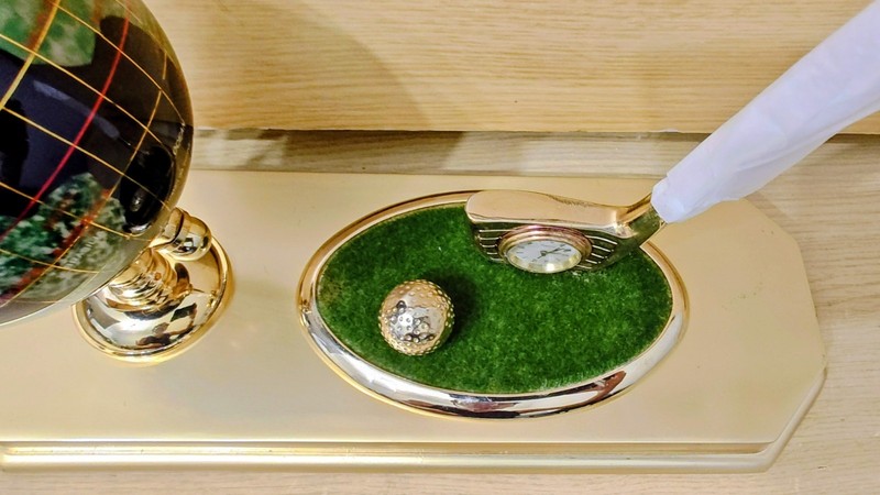 Alexander KALIFANO Multi Gemstone Globe Golf Desk Station Set with Clock & Pen gallery