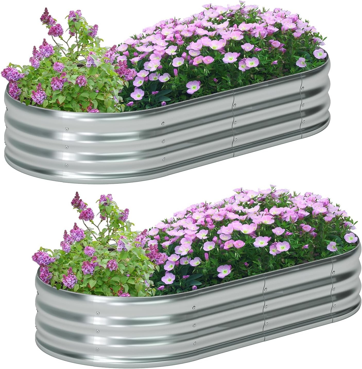 2 Pack Galvanized Raised Garden Bed Metal Oval Raised Garden Beds Outdoor Pla... gallery