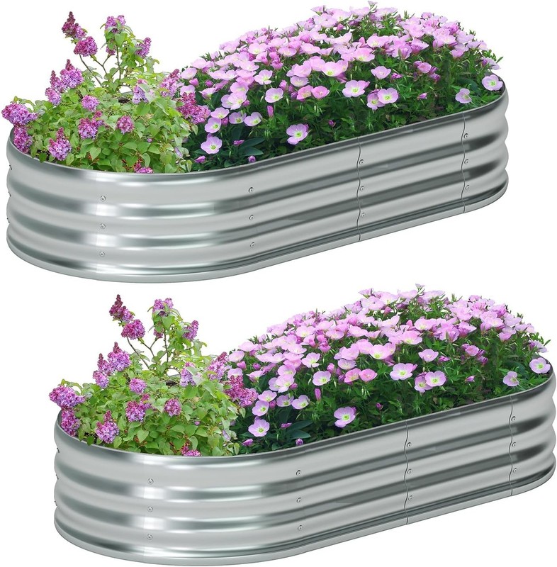 2 Pack Galvanized Raised Garden Bed Metal Oval Raised Garden Beds Outdoor Pla... gallery