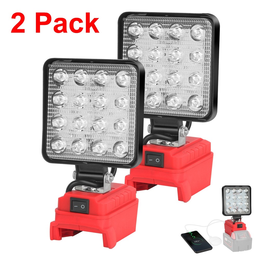 2 Pack 60W LED Work Light Flashlight for Milwaukee 18V M-18 Battery 6000LM