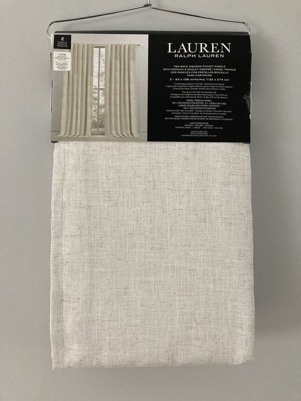 2 Ralph Lauren Back Tab Panels Curtains Blackout Herringbone Natural Beige 108" gallery