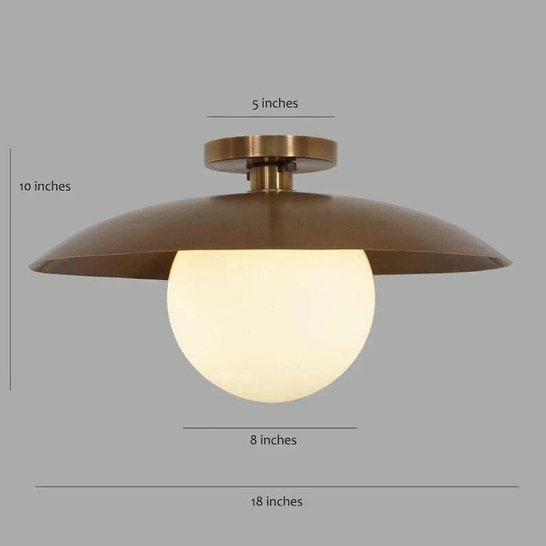 Mid Century Flush Mount Single Globe Shade Disk Sputnik Ceiling Raw Brass Finish gallery