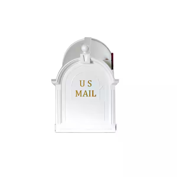 Ambrose White Post Mount Mailbox Large Plastic Residential Home Mail Box gallery