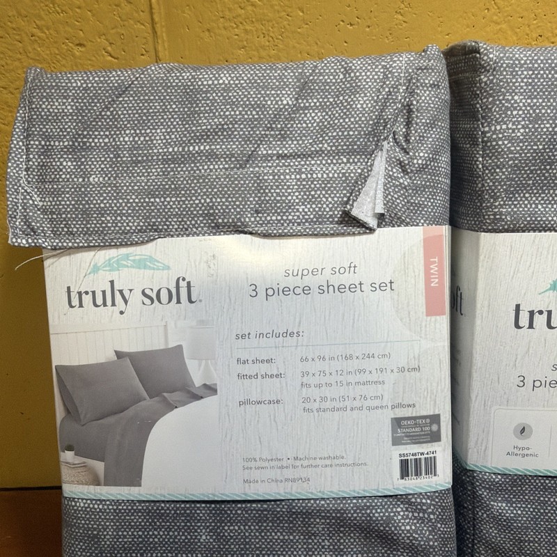Truly Soft - 2 - Sheet Set Soft Hypo-Allergenic Size Twin Gray & White New gallery
