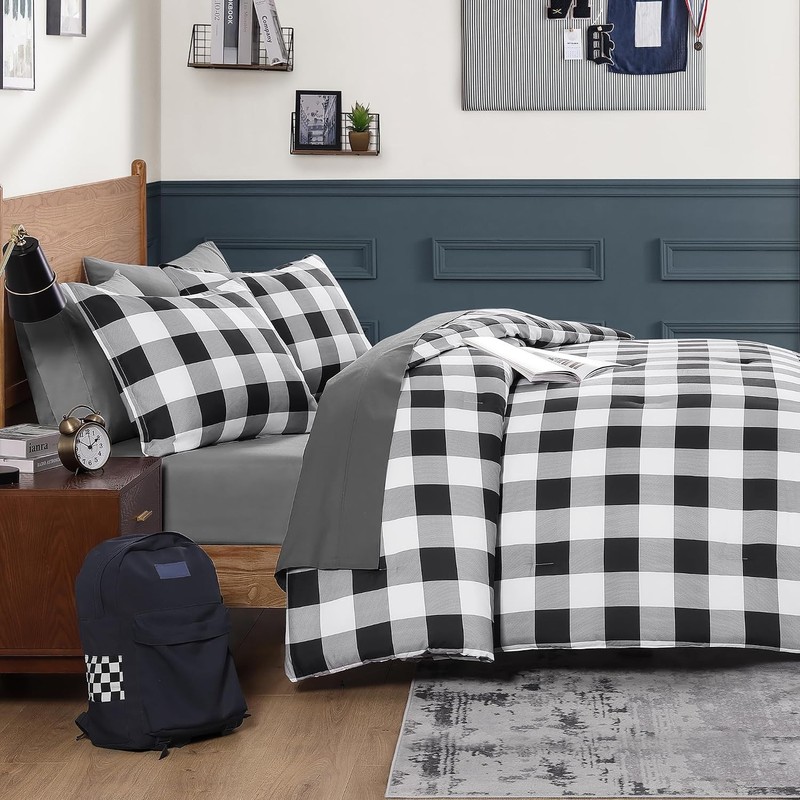 Lightweight Buffalo Check Comforter Set - Black/Grey/White gallery