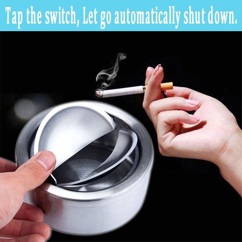 Stainless Steel Windproof Ashtray for Outdoor Indoor Use Matte Silver Box gallery