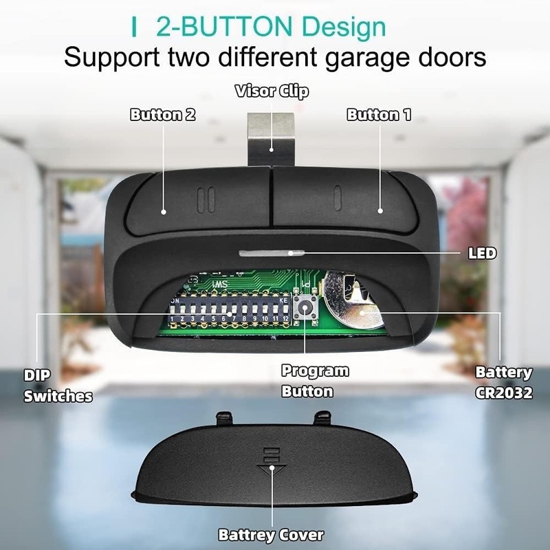Easy Program Universal Garage Door Remote - Works with Liftmaster, Genie, 2 Pack gallery