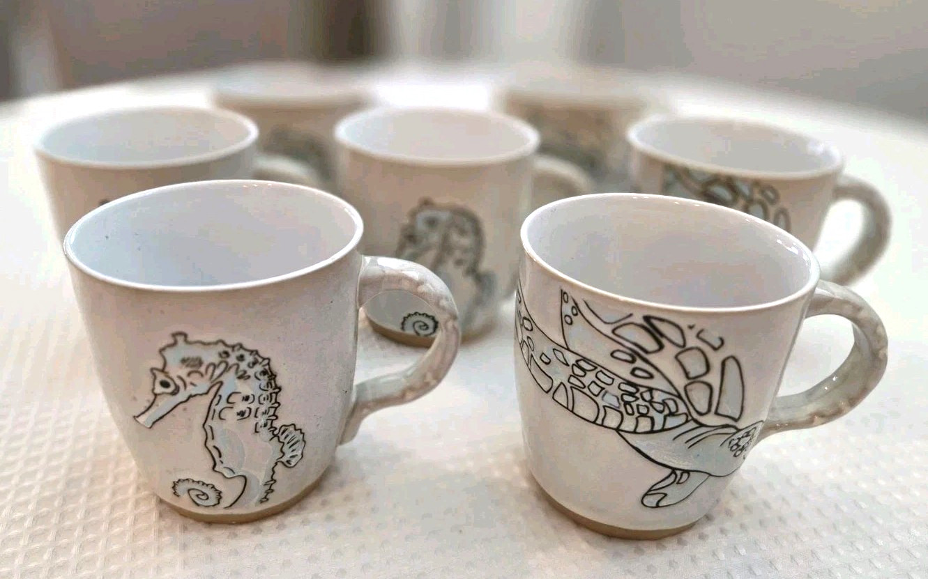 Prima Design 16oz Seahorse & Sea Turtle Ceramic Mug Set 7pc Nautical Beach gallery