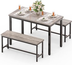 Dining Table Set 4 Kitchen Table W/ 2 Benchs Modern Functional 3-Piece Dining