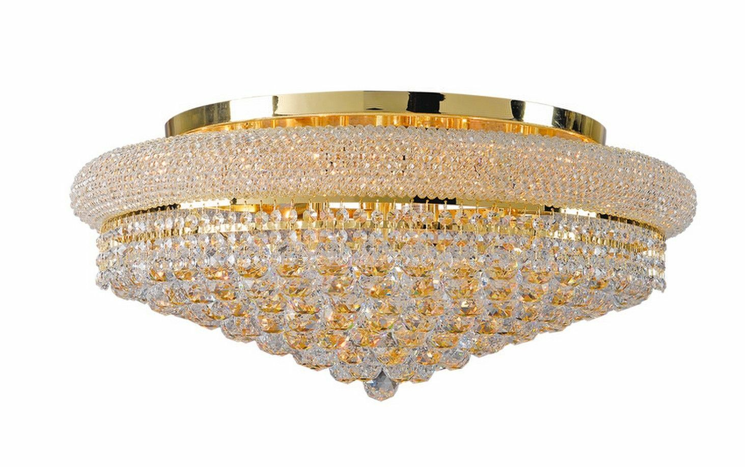 Living or Dining Room Large Gold Flush Mount Crystal Chandelier 20 Light 36" gallery