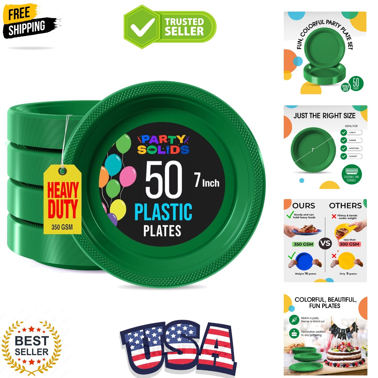 Party Solids Green Plastic Plates For Party Supplies 7" Green Disposable Plat... gallery