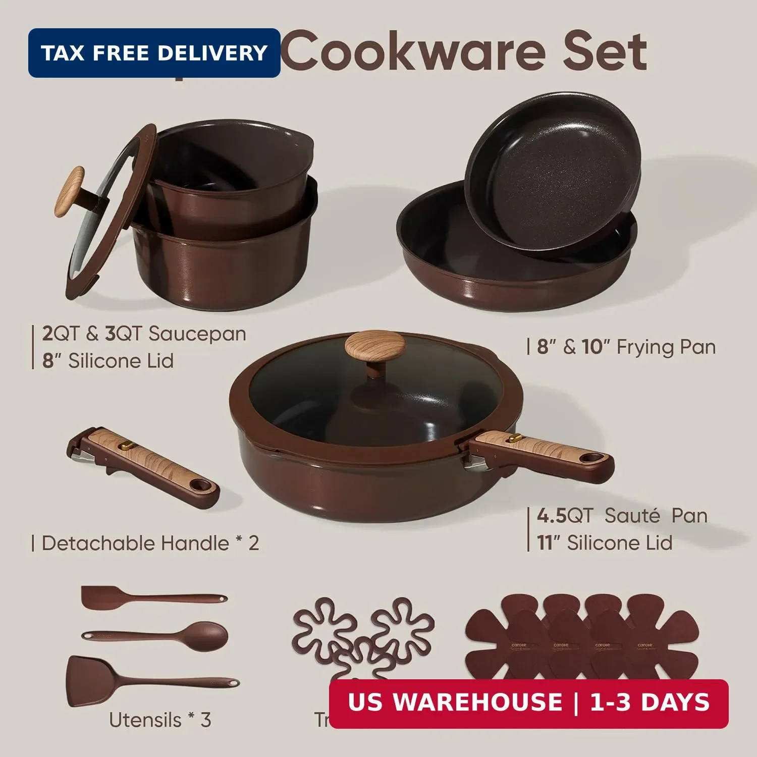 CAROTE Pots and Pans Set, Ceramic Cookware Set Non Stick with Detachable Handle, gallery