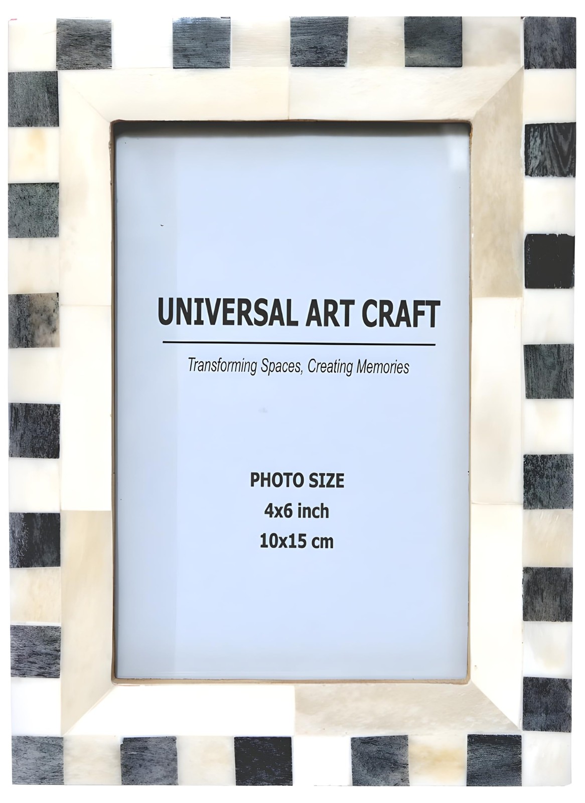 Handmade Bone Inlay Photo Frame 4x6 Inch | Black, Grey & White Checker Decora... gallery