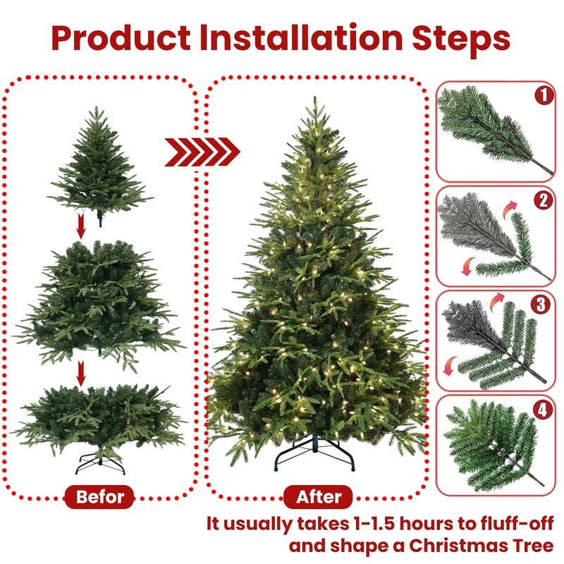 4-9FT Prelit Artificial Christmas Tree Realistic Fir PE PVC Xmas Tree with Stand gallery