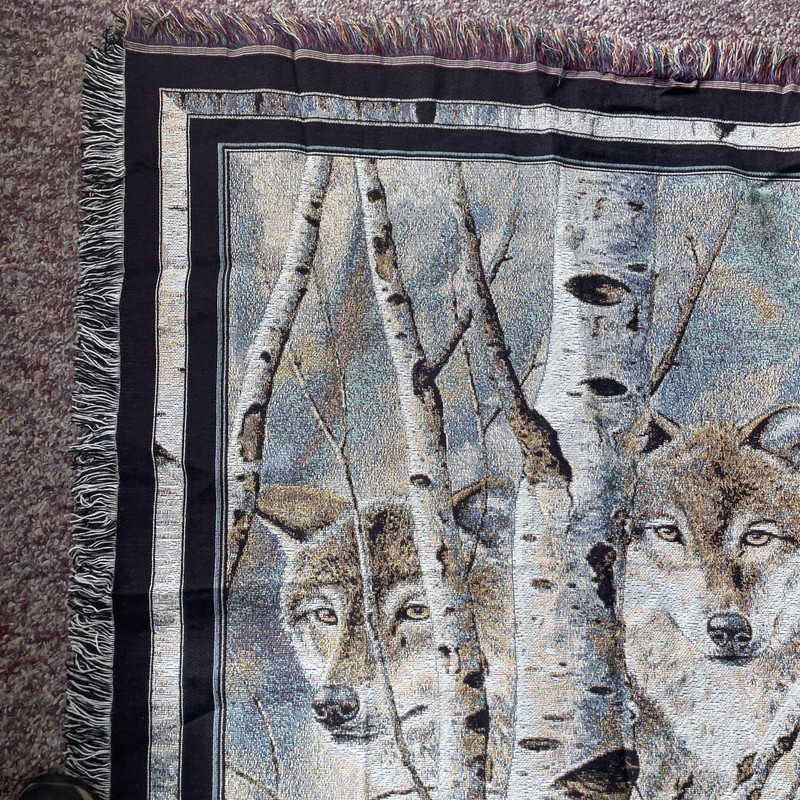 Wolf In Birch Trees Throw Blanket Afghan 50”x57" Tapestry David Wenzal gallery